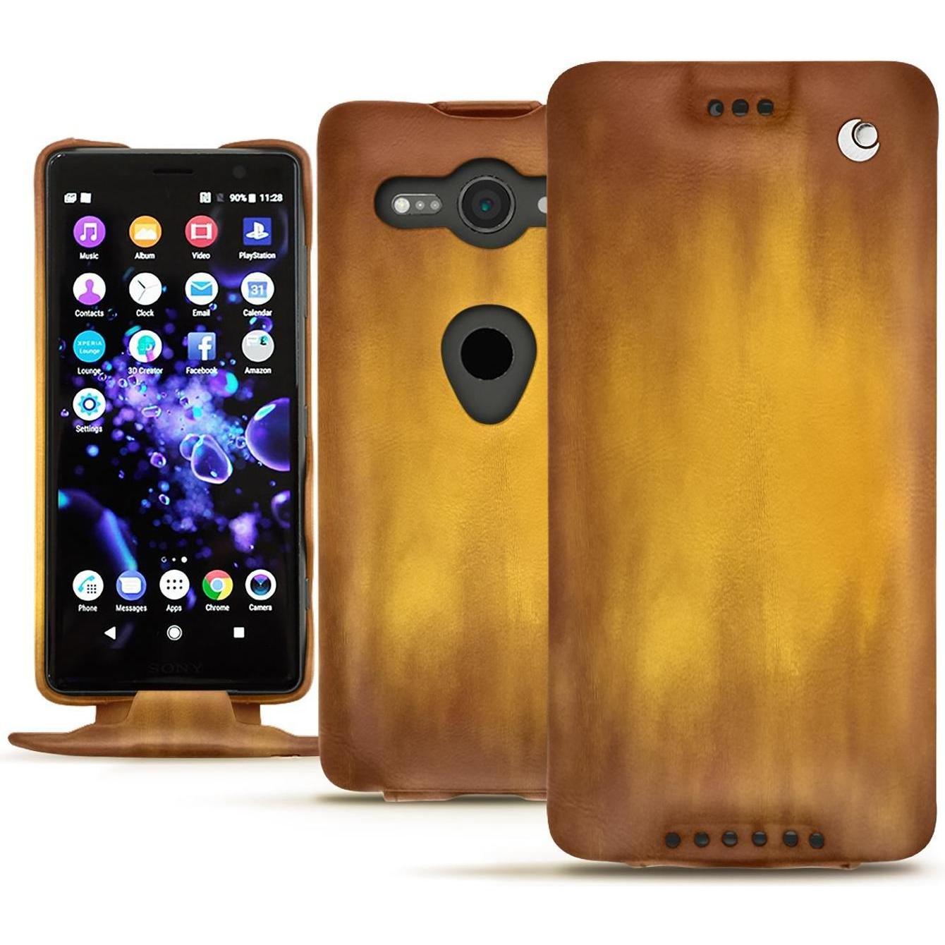 Noreve Lederschutzhülle vertikal (Sony Xperia XZ2 Compact), Smartphone Hülle, Gold