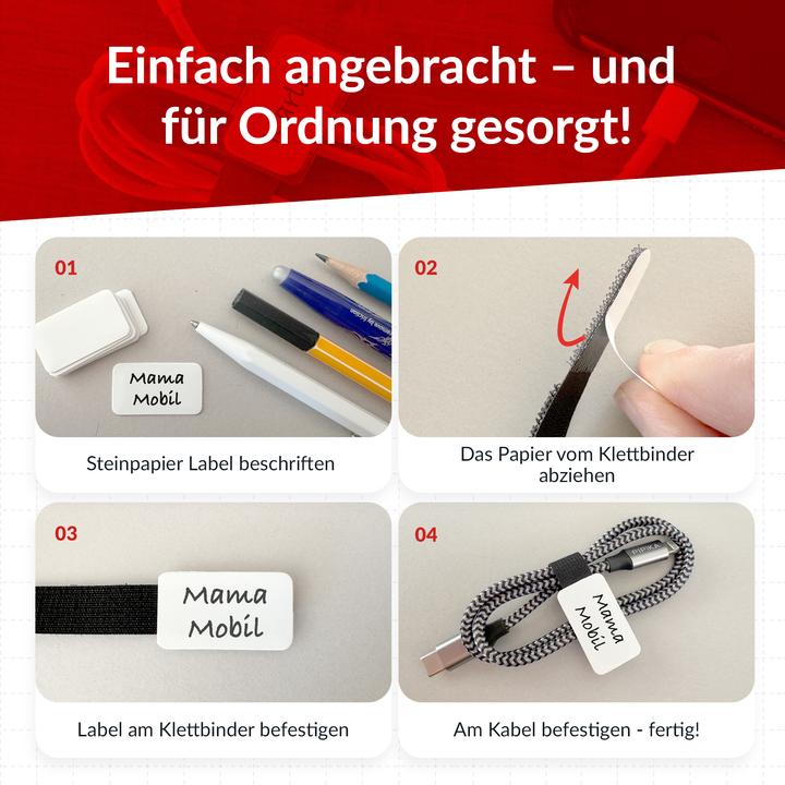 Actual product image Label-the-cable LTC CABLE TAGS, Klett Kabelfahnen beschriftbar 10er Set schwarz (Velcro cable ties, 90 mm, 10 pcs.)
