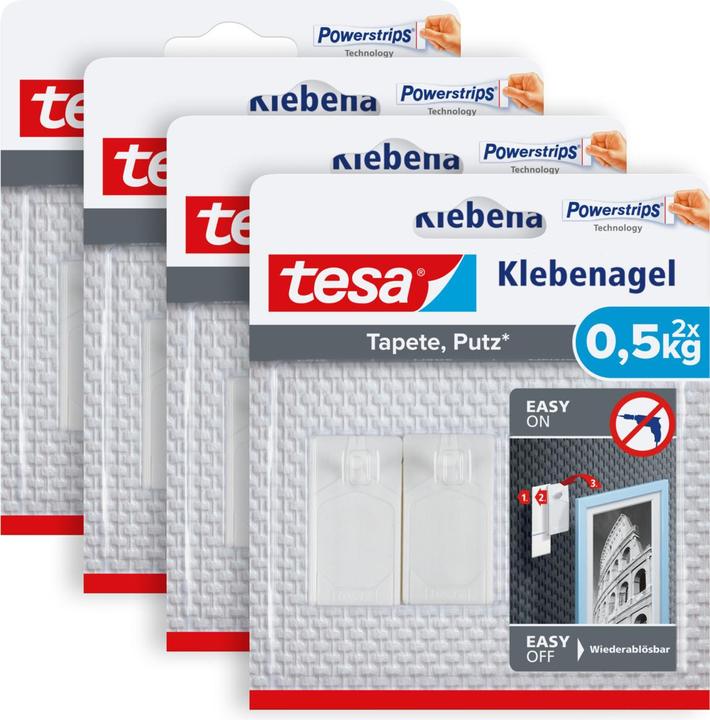 Image du produit tesa Klebenagel für Tapete & Putz, 0,5kg Halteleistung, spurlos ablösbar & wiederverwendbar, 8 Nägel