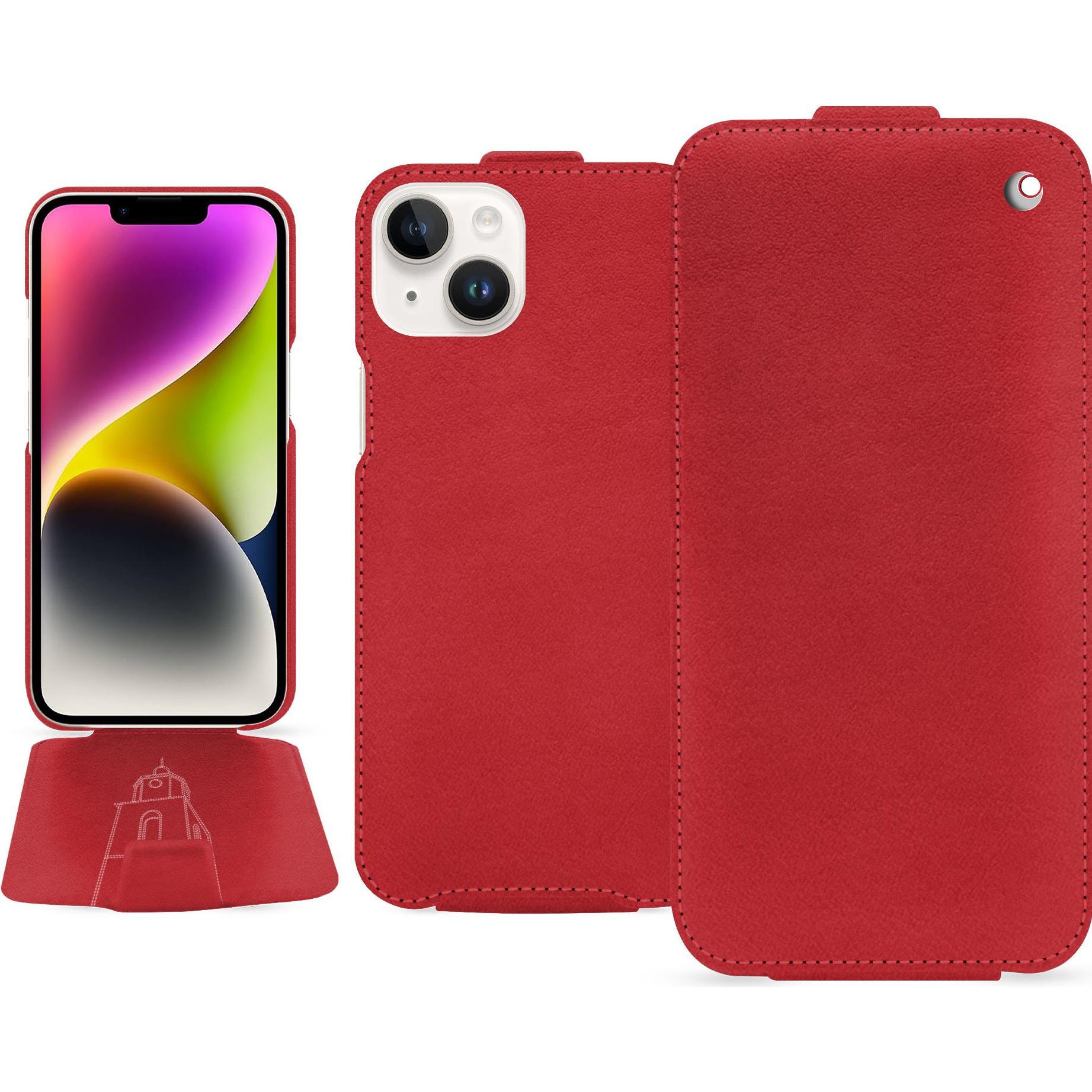 Noreve Lederschutzhülle vertikal (Apple iPhone 15 Plus), Smartphone Hülle, Rot