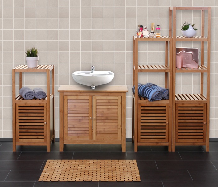 Produktbild Mendler Badezimmerset, Komplett Badezimmer Badmöbel Badset Badschrank mit Tür, Bambus