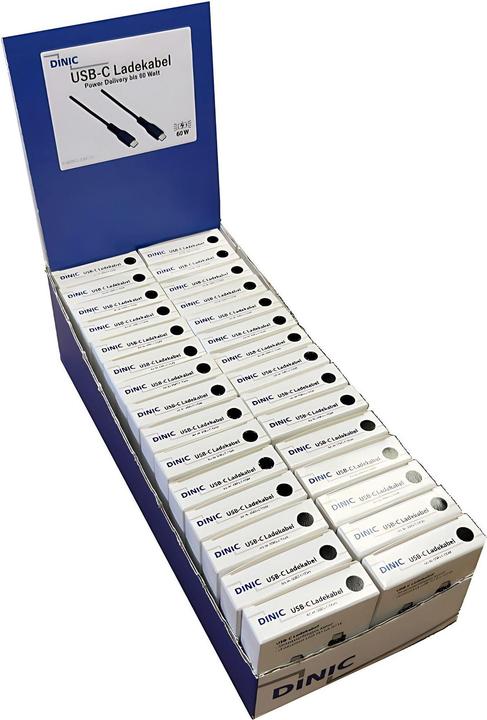 Produktbild Dinic 30x USB C auf C Ladekabel 1,50m, schwarz, im Thekendisplay (1.50 m, USB 2.0, 60 W)