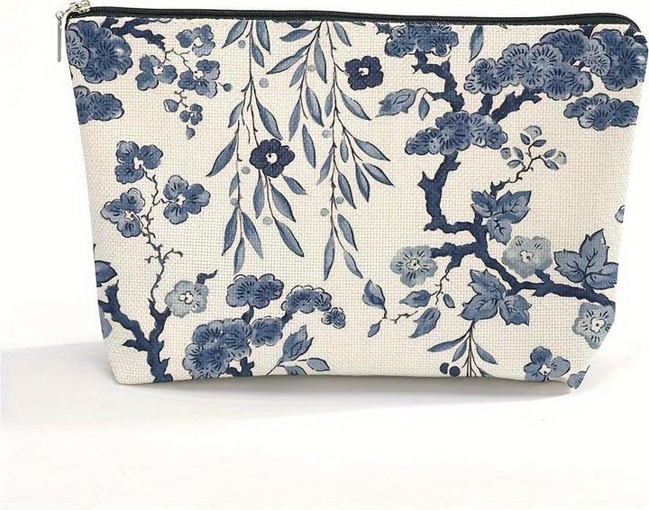 Image du produit Only-Bags.Store Chic Blau & Weiss Porzellan Floral Kosmetiktasche für Frauen - wasserdicht, grosse Kapazität