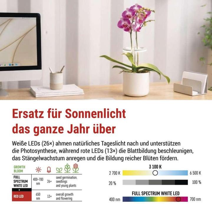 Immagine prodotto Emos Pflanzenlampe LED Vollspektrum, 39 LEDs, für Innenräume, mit Zeitschaltuhr, dimmbar (LED, 5 V)