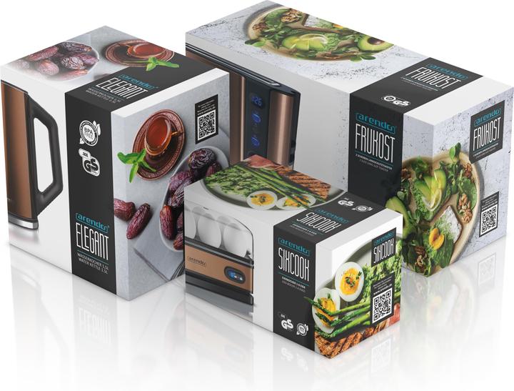 Actual product image Arendo Breakfast set, kettle 1.5l temperature selection, 2-slice toaster & egg cooker for 6 eggs, copper