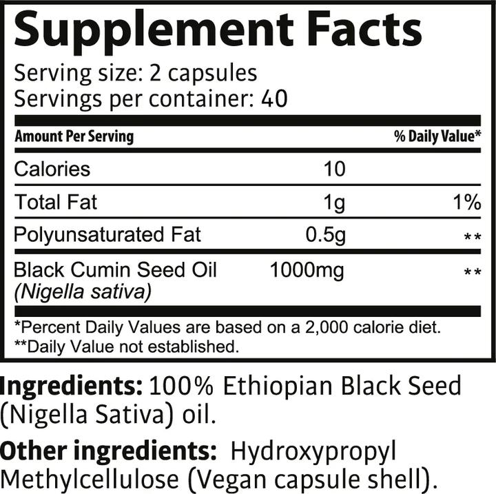 Nutritional values and ingredients Tasnim Black cumin oil - 80 capsules (80 Piece, Capsules)