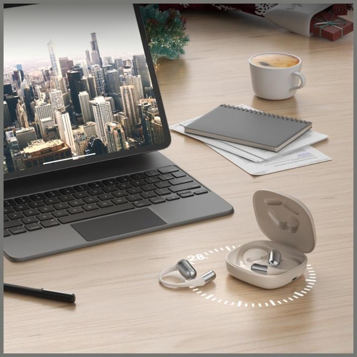 Produktbild 4smarts Open-Ear Bluetooth Kopfhörer SkyBuds AI Screen, Beige (Keine Geräuschunterdrückung, 4 h, Kabellos)