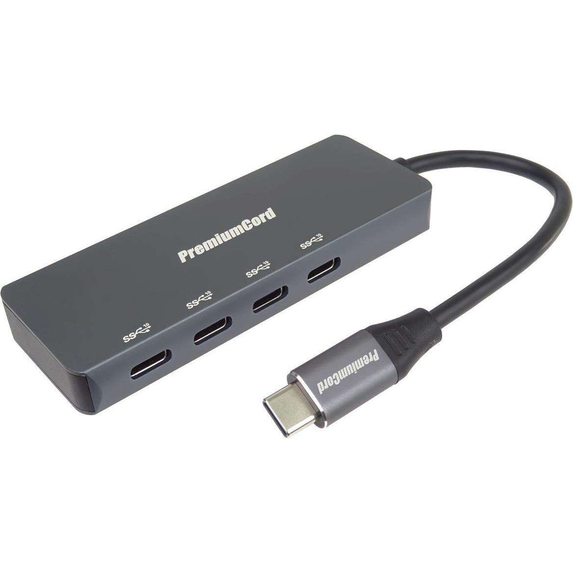 PremiumCord Hub 5G SuperSpeed da USB-C a 4x USB 3.2 C in alluminio (USB-C), Docking station + Hub USB, Argento