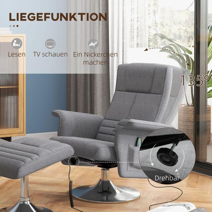 Actual product image Swisshandel24 TV armchair footstool electric reclining function vibration massage remote control linen look dark