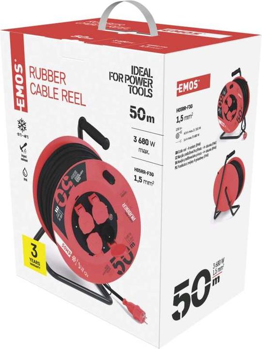 Produktbild Emos Trommelkabel mit Erdung, 4 Steckdosen, IP44, 50 m (P084501) (50 m, 1.50 mm²)