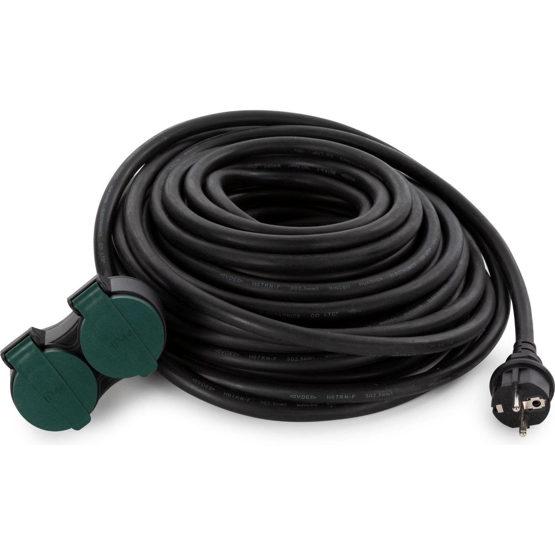 Velleman, Verlängerungskabel, Outdoor-Verlängerungskabel mit 2 Steckdosen - Pin Erde - 20 m (20 m, CEE 7/5)