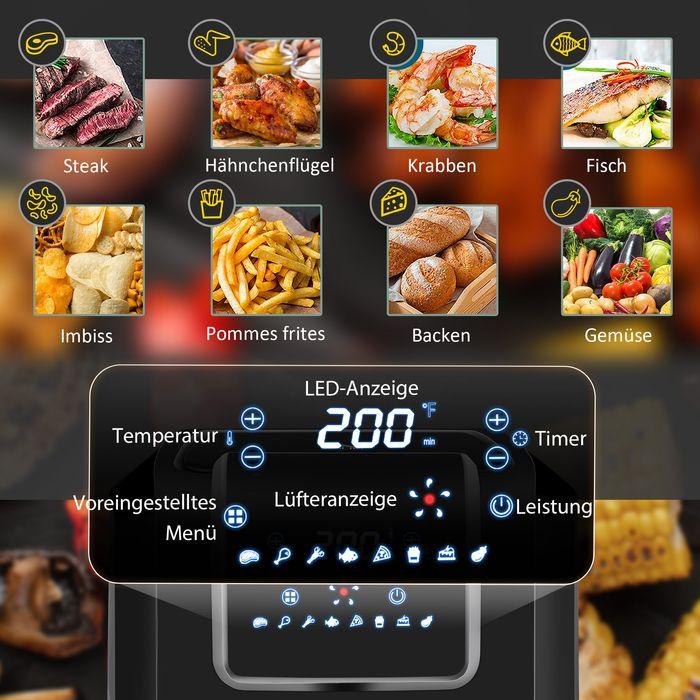 Actual product image Swisshandel24 Hot air fryer 6.5 L 1700W with 8 menus LED display Non-stick coated basket for healthy oil-free