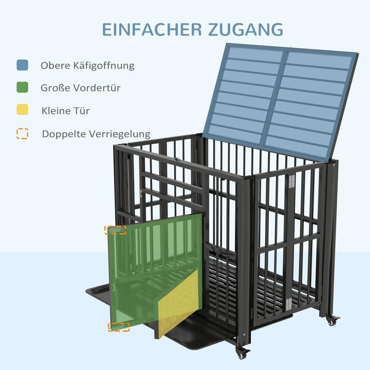 Produktbild PawHut Hundekäfig mit Auffangschale und Rollen (Hundezwinger)