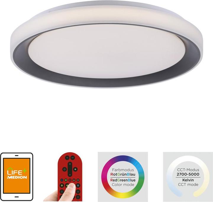 Actual product image Leuchten Direkt LED Deckenlampe LOLAsmart - DISC SmartHome Tuya, CCT RGB, dimmbar Fernbedienung (2700 lm)