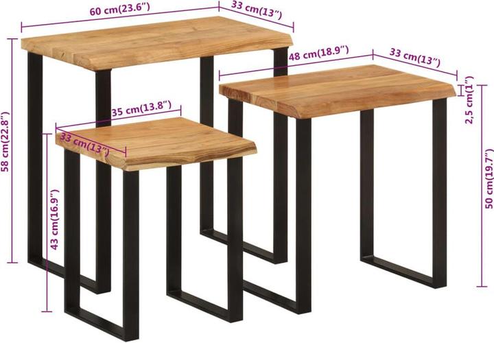 Image du produit vidaXL Satztisch (60 x 33 x 58 cm)