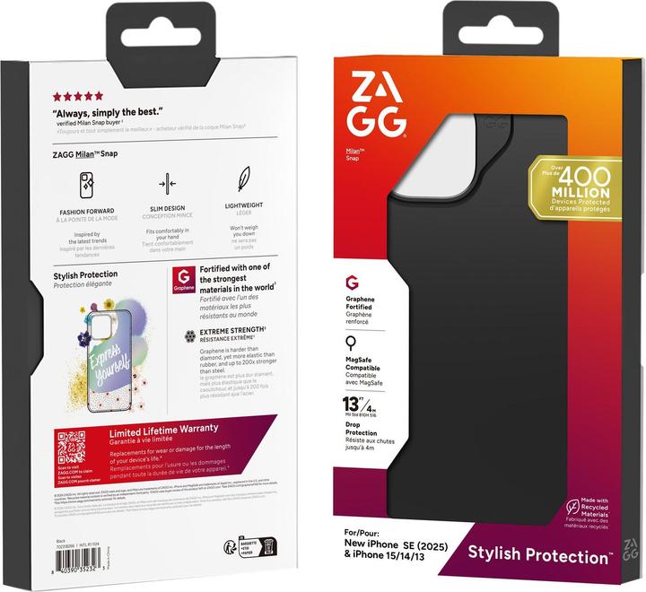 Actual product image Zagg Milan Snap Case iPhone 16e/15/14/13 Black (Apple iPhone 13, Apple iPhone 14, Apple iPhone 15, Apple iPhone 16e)