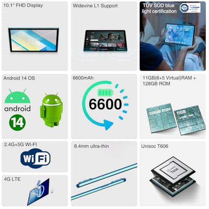 Actual product image Doogee Android 14 Tablet with 11GB RAM, 128GB Storage, 10.1-Inch Display, and 6600mAh Battery (10.10", 128 GB)
