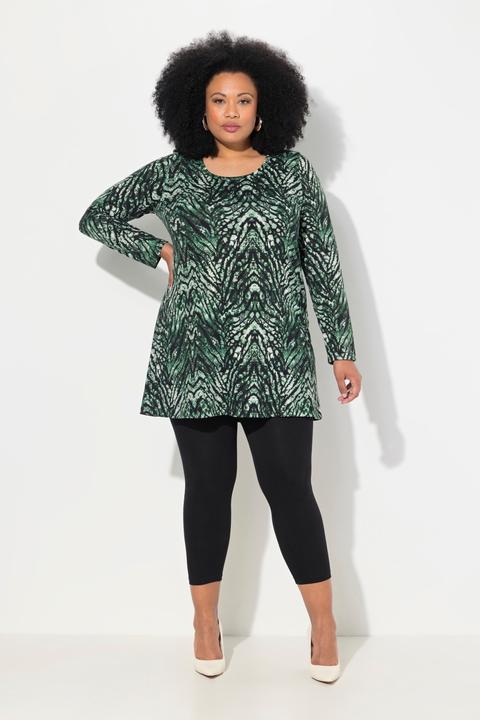Actual product image Ulla Popken Snake Print Round Neck Swing A-Line Hem Cotton Knit Tunic (58)