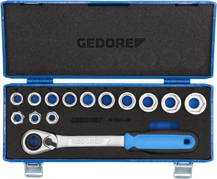 Actual product image Gedore 19 SKU-20 Socket spanner set 1/2", 14 pieces, 10-24 mm (13 mm, 16 mm, 18 mm, 15 mm, 14 mm, 22 mm, 24 mm, 12 mm, 21 mm, 17 mm, 10 mm, 23 mm, 20 mm, 11 mm, 19 mm)
