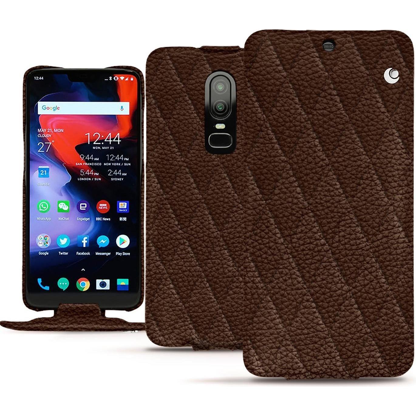 Noreve Lederschutzhülle vertikal (OnePlus 6), Smartphone Hülle, Braun