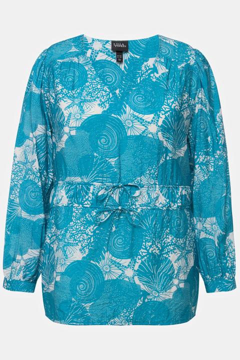 Produktbild Ulla Popken Bluse, maritimer Druck, V-Ausschnitt, Halbarm (46)