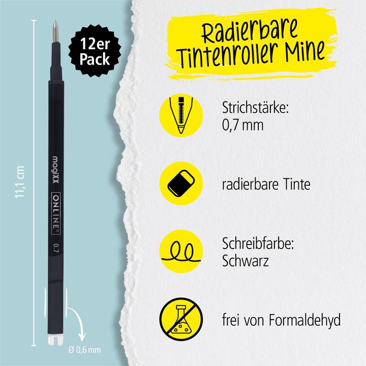 Image du produit Online 12er Pack Gel-Minen, radierbar, schwarz (12 pcs, Noir, 0.70 mm)