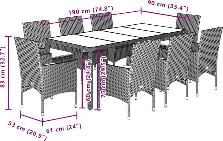 Produktbild vidaXL Garten Essgruppe (190 x 90 x 75 cm)