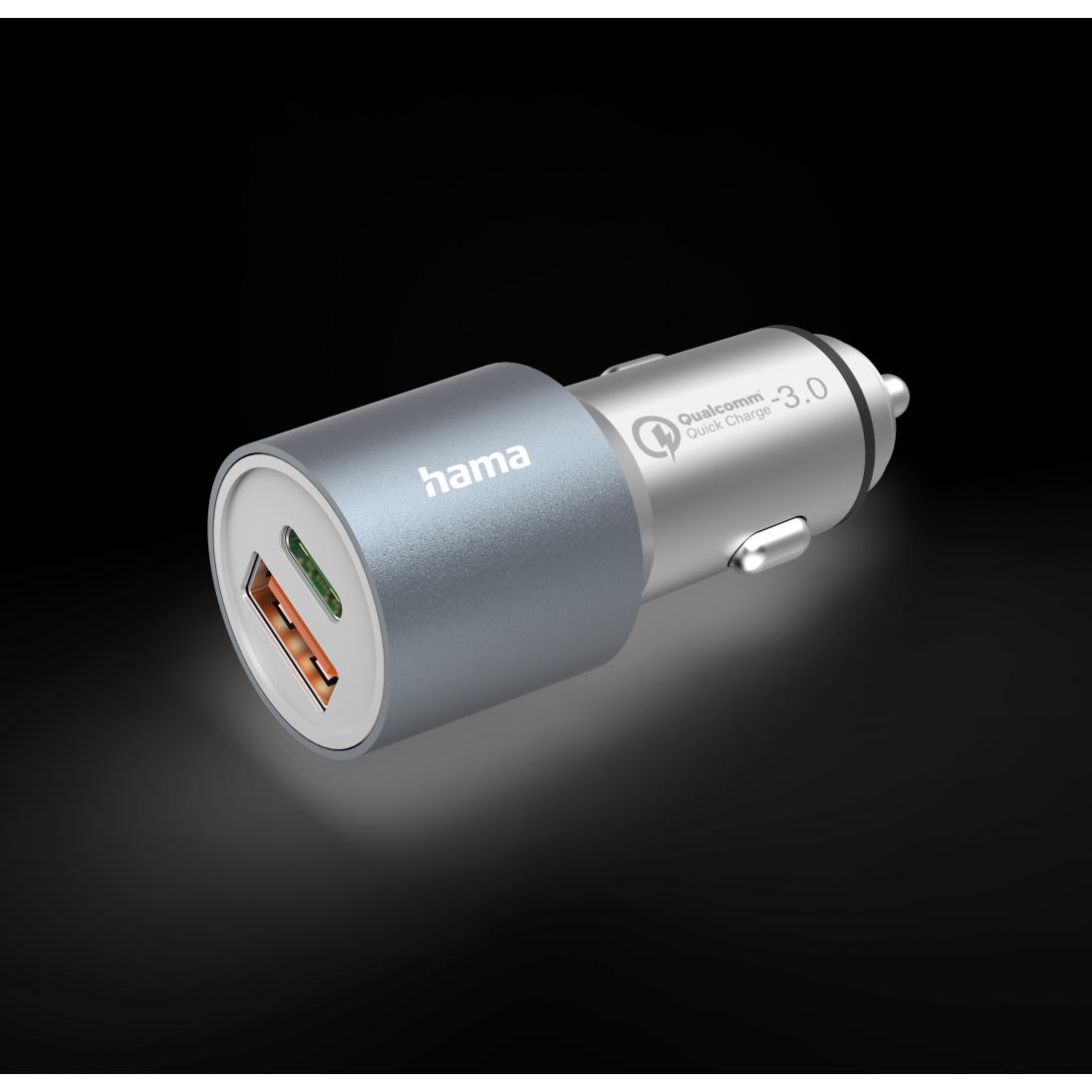 Thumbnail - Hama Kfz-Ladegerät,USB-C/USB-A, (1x20W PD, 1x18W QC), 38 W, Metall, Auto Adapter, Silber