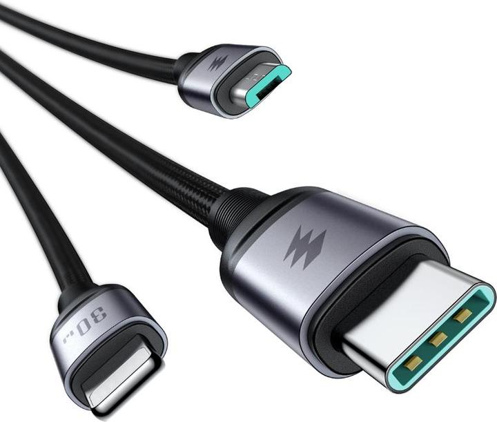 Actual product image Joyroom SA21-1T3 Speedy Series 30W 3-in-1 Fast Charging Cable (Type-C to L+C+M) 1.2m-Black (1.20 m, 30 W)