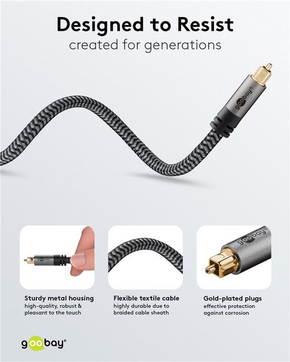 Produktbild Goobay TOSLINK-Kabel, 10 m, Sharkskin Grey (10 m, TOSLINK)