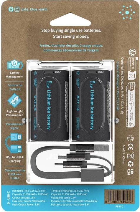 Actual product image Pale Blue Battery D USB-C (2 pcs., D, 7400 mAh)