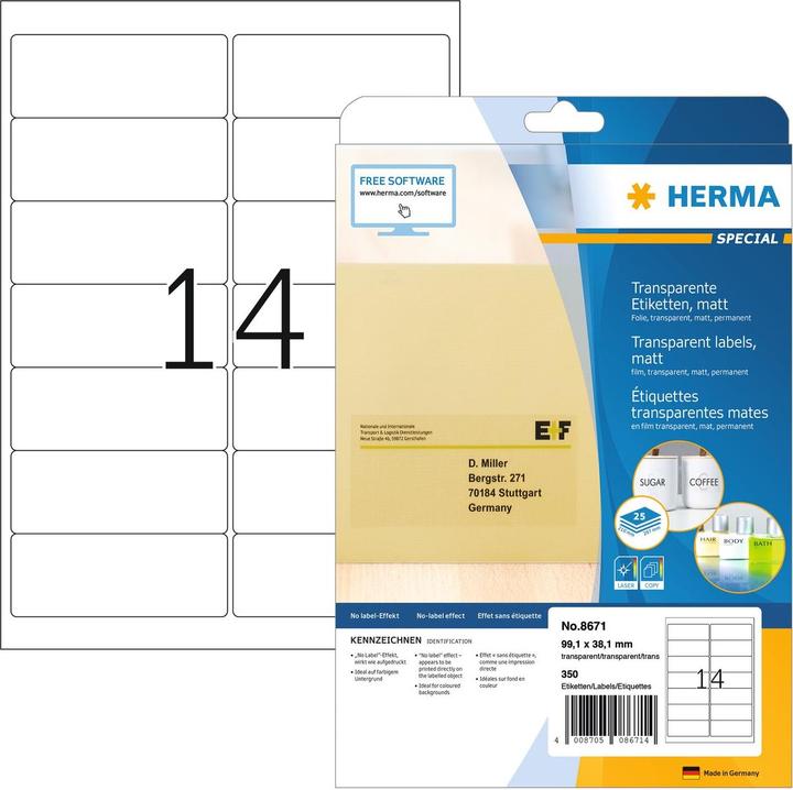 Produktbild HERMA Transparente Adressetiketten A4