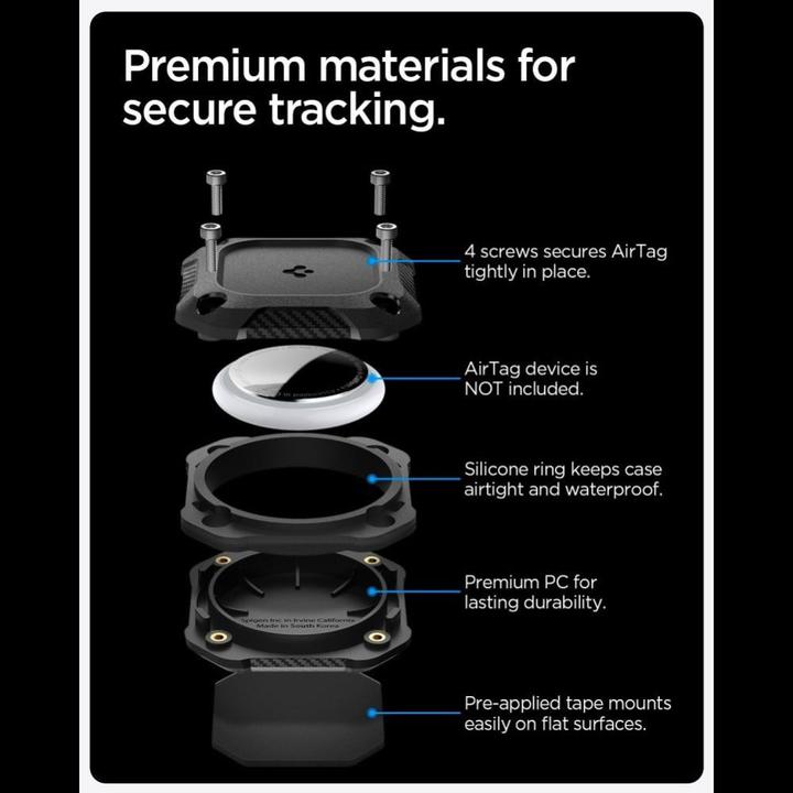 Actual product image Spigen - Tough Armor Holder - Apple AirTag 1 / 2, Waterproof IPX8, 3M Adhesive - Black