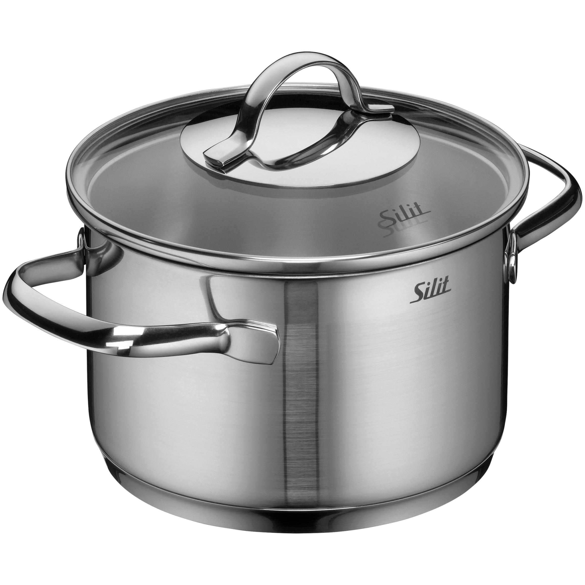Silit Kochtopf Fleischtopf Induktion 16cm Glasdeckel 1,9l Achat Edelstahl 18/10, Pfanne + Kochtopf, Silber
