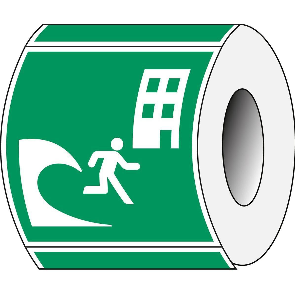 Brady ISO-Sicherheitsschild - Evakuierungsgebäude bei Tsunami (E/E063/NT/PE-100X100-250)