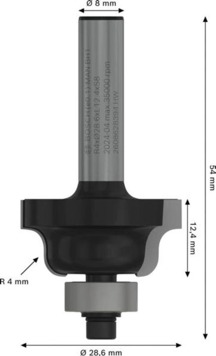Produktbild Bosch Professional Zubehör Kantenformfräser B, 8 mm, R1 4 mm, B 8 mm, L 12,4 mm, G 54 mm