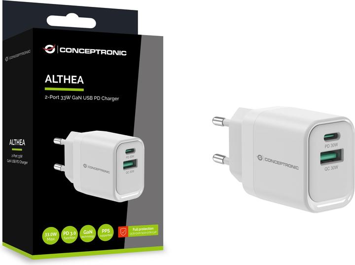 Image du produit Conceptronic Chargeur 2Port 33W,1xUSB-C,1xUSB-A blanc (33 W, 2 ports)