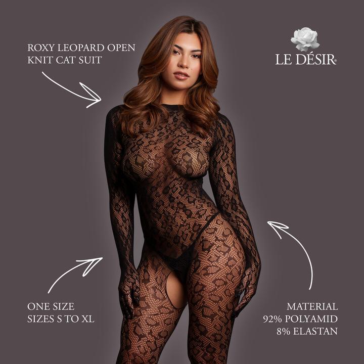 Produktbild Le Désir Roxy - Leopard Open Knit Cat Suit - One Size - Black (One Size)