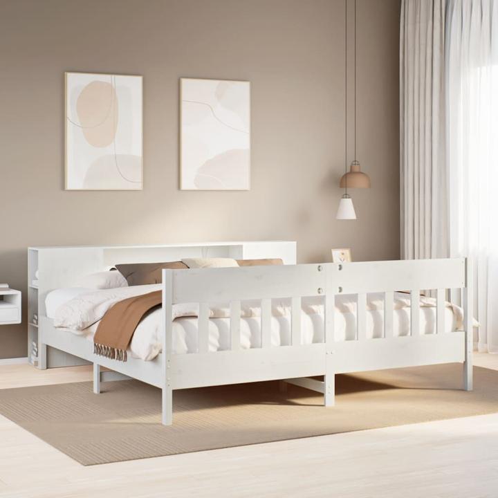 Produktbild vidaXL Massivholzbett Holzbett Bett mit Regal ohne Matratze Weiss 180x200cm (180 x 200 cm)