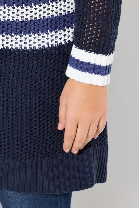Produktbild Ulla Popken Long-Strickjacke, Streifen, V-Ausschnitt, Langarm (58)