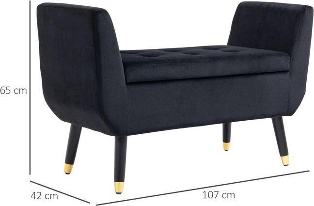 Actual product image Swisshandel24 Luxury bench Upholstered bench with storage space Armrests Chest bench Velvety polyester rubberwood (107 cm)