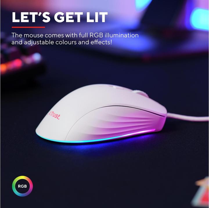 Actual product image Trust Gxt924w Ybar+ Gaming Mouse White (Cable)