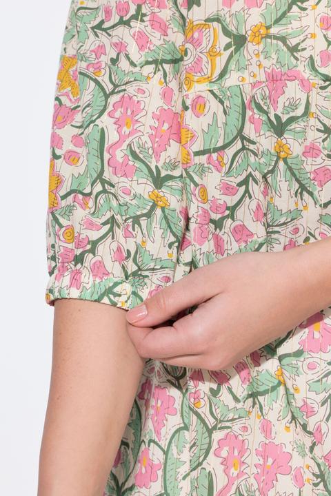 Immagine prodotto Ulla Popken Blusa dal taglio svasato con fiori, scollo a V e maniche a 3/4 (46, 48)