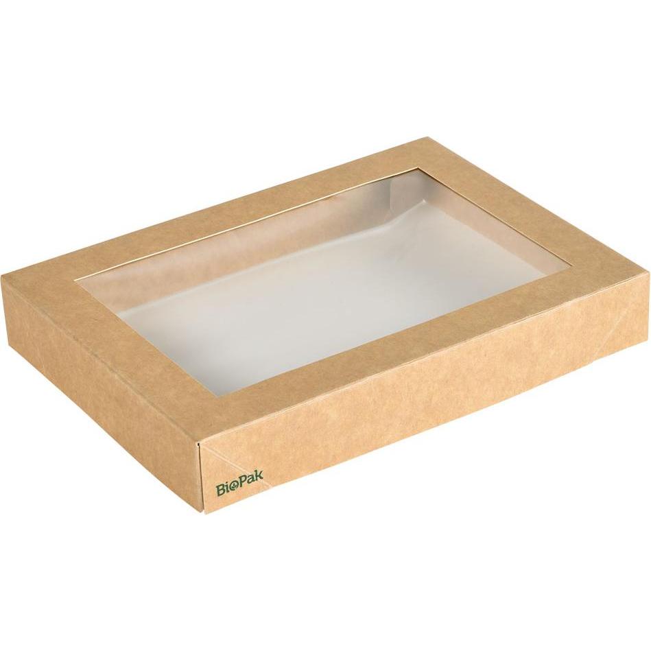 Duni, Einweggeschirr, Viking Brick Deckel mit PLA Fenster Braun Karton/PLA 200x140x30 (300 x)