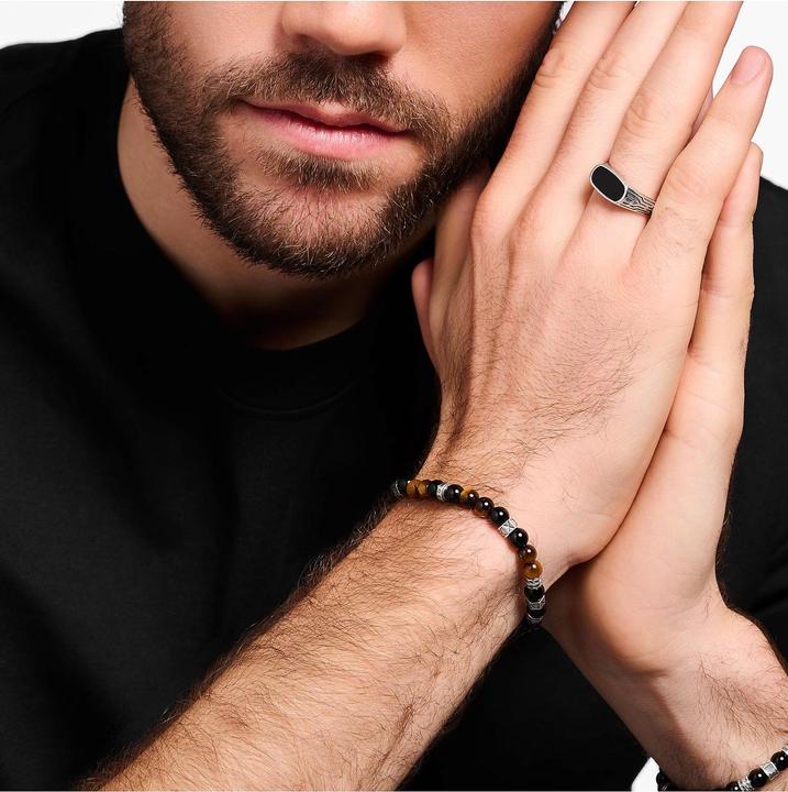 Immagine prodotto Thomas Sabo Braccialetto con perline di onice nera e occhio di tigre in argento (19 cm, Argento 925)