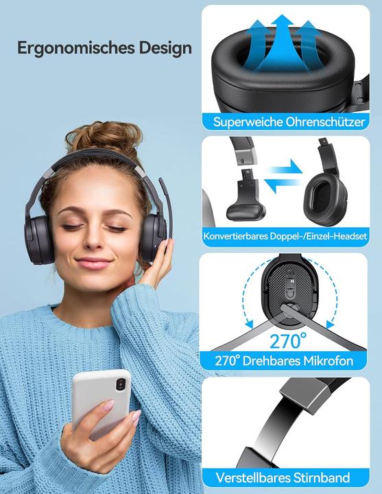 Produktbild Tecknet Bluetooth-Headset mit Mikrofon und Noise Cancelling (Kabellos, USB-C)