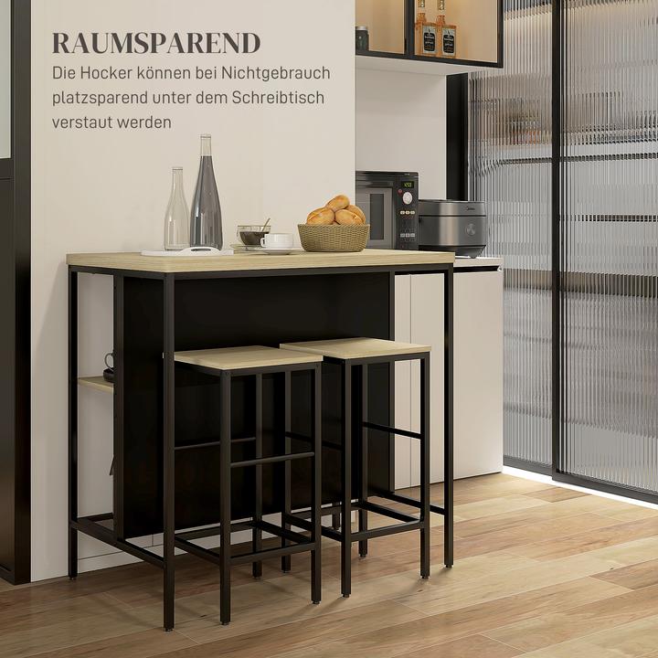 Produktbild Homcom Bartisch mit Barhocker Set MDF, Stahl Eiche (100 x 60 x 95 cm)