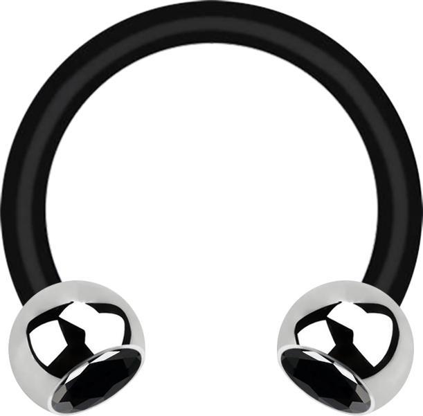 Image du produit Star Piercing Micro Circular Barbell noir avec deux boules de cristal argenté noir (Matières plastiques, sans laiton, Acier chirurgical 316L)