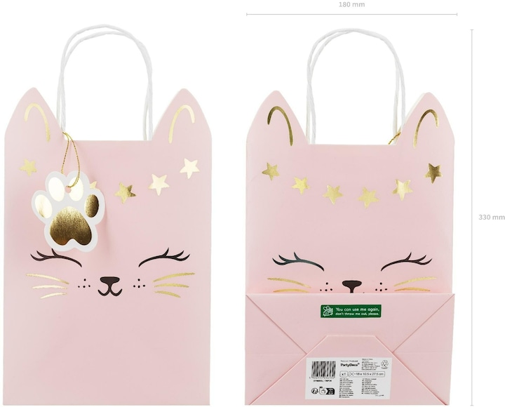 Produktbild Partydeco Geschenktüte Katze, 1 Stück, Hellrosa (Geschenktüte, 1 x)