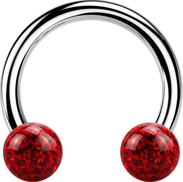 Produktbild Star Piercing Micro Circular Barbell silber mit zwei Kristall Kugeln rot Epoxy Schutzschicht (Chirurgenstahl 316L, ohne Messing)